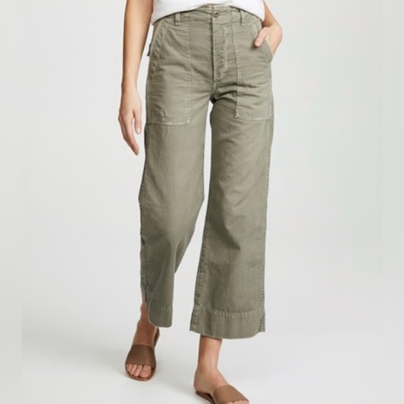 AMO Army Wide Leg Olive Green Gray Cropped Pants Size 24 - Picture 2 of 8